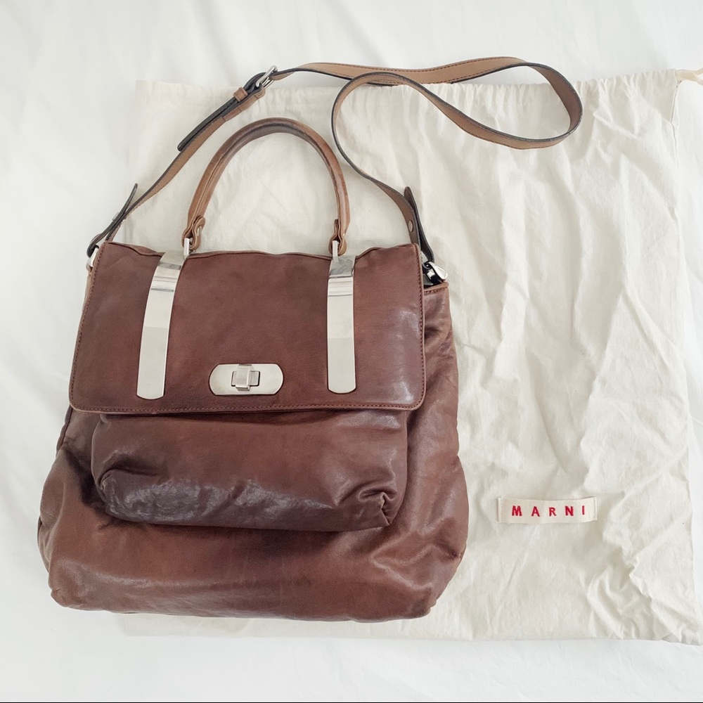MARNI — Genuine leather bag w/ metal clasps